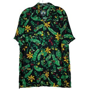 Good Vibes Men's XL Hawaiian Shirt Short Sleeve Button-Up Black Green Floral VTG